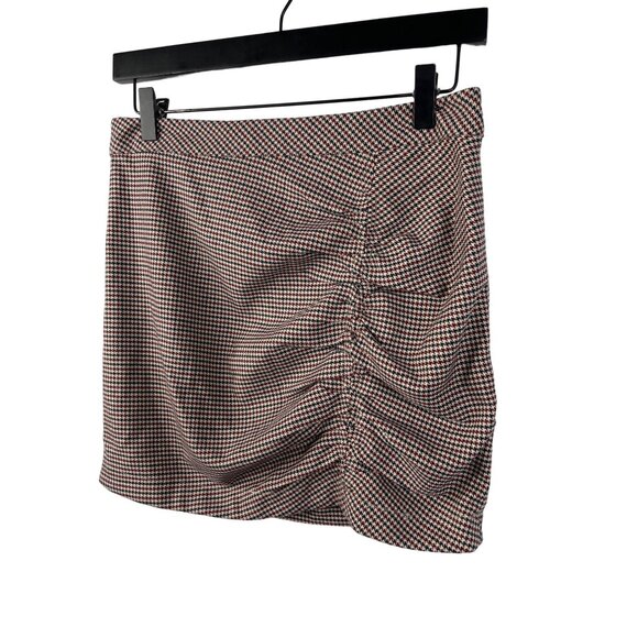 Free People Brown Plaid Houndstooth Ruched Mini Skirt Size 4 Small - Picture 4 of 12